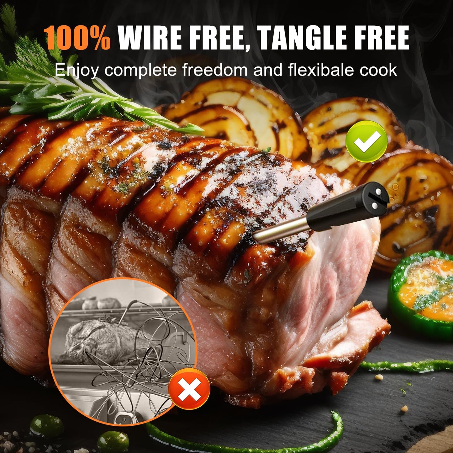 INSMART Wireless Smart Meat Thermometer,330FT Bluetooth Range,100% Waterproof,Precision Cooking Grilling,Multi Sensors,for BBQ,Oven,Grill,Kitchen,Smoker, Rotisserie Turkey Beef/iOS & Android App