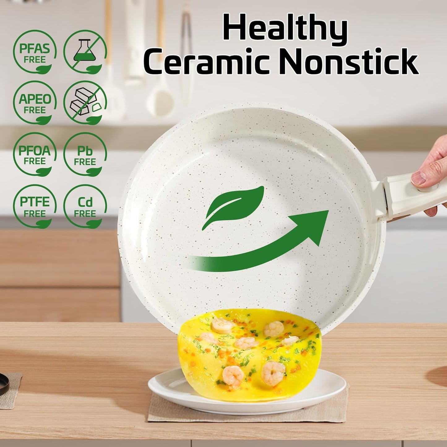 26 Pcs Pots and Pans Set Non Stick, Ceramic Cookware Set Non Toxic with Detachable Handles, Healthy Induction Cookware Dishwasher Oven Safe RV Kitchen Set, PFAS PFOA & PTFE Free, Cream White