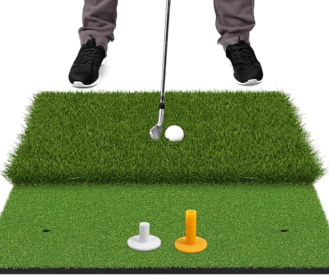 SAPLIZE Foldable Heavy-Duty Golf Hitting Mat, Practice Mat with 10mm EVA Rubber Backing, Larger Size for Indoor/Outdoor Swing and Chipping Practice, Anti-Deformation