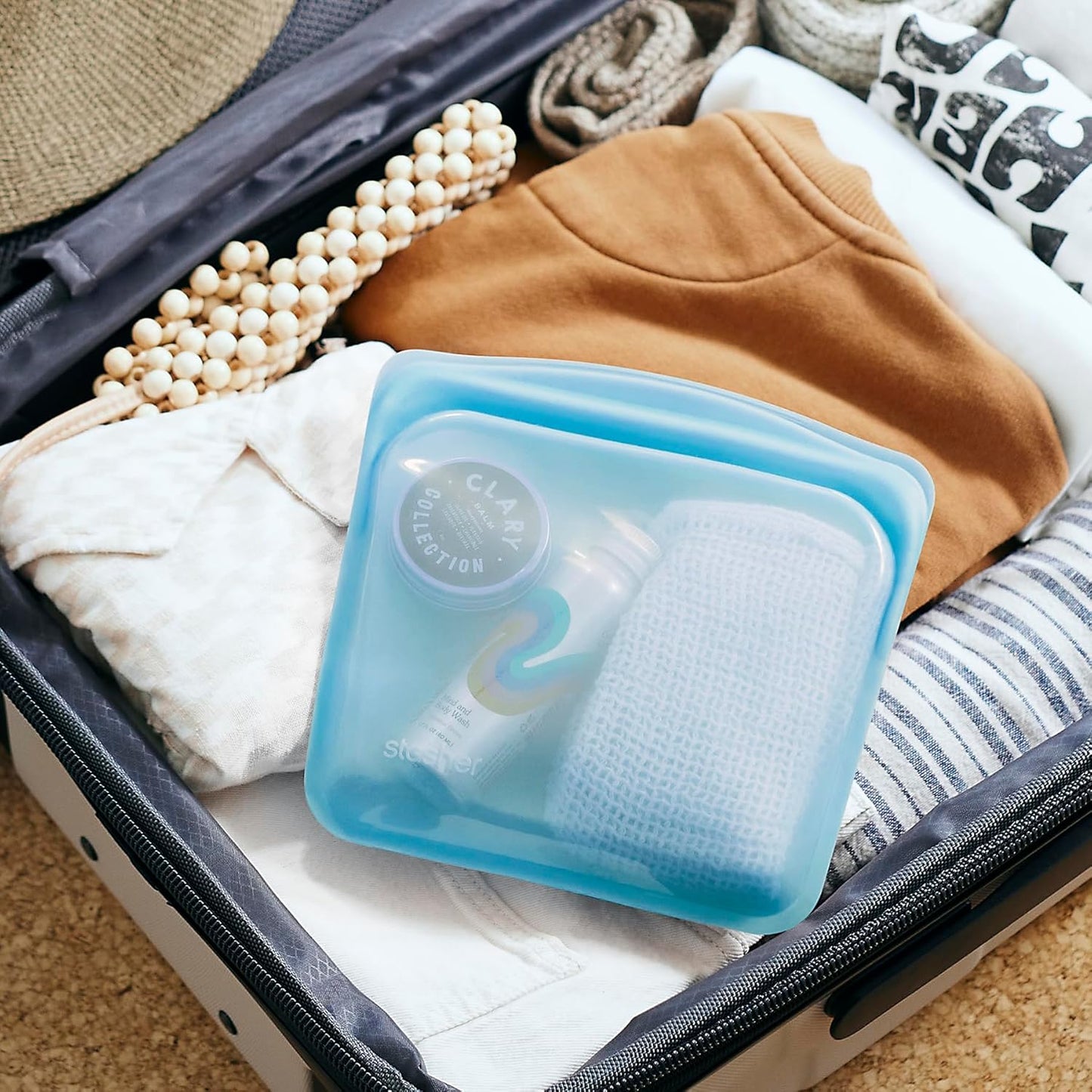 Stasher Premium Silicone Reusable Food Storage Bags, 2-Pack, Blue, Multi-Use Food Storage Bags, Lunch Bag, Travel Containers, BPA Free, Leak-free, Dishwasher-Safe, Eco-friendly