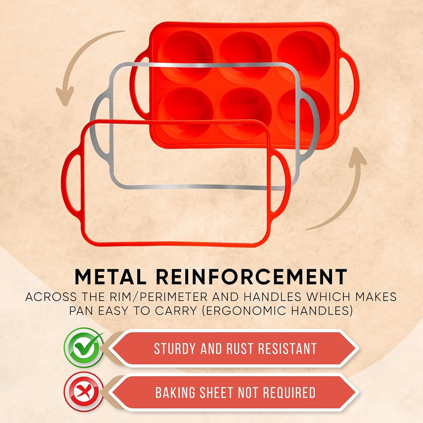 Regular Size 6 Cup Silicone Muffin Pans for Baking - Non-Stick Silicone Cupcake Pans, Easy-Release, Metal Handles, BPA-Free, Dishwasher & Oven Safe, Even Baking Muffin Tray