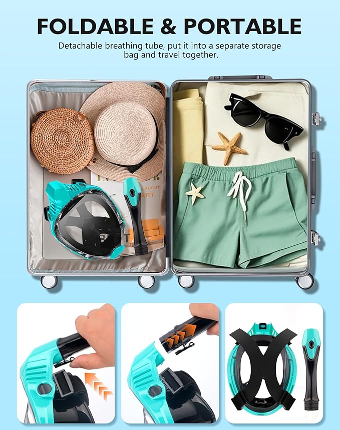 VGKE Full Face Snorkel Mask for Adults, 180 Degree HD Panoramic View Snorkeling Gear with Waterproof Phone Pouch, Anti-Leak & Anti-Fog, Breathe Freely Suitable for Men/Women