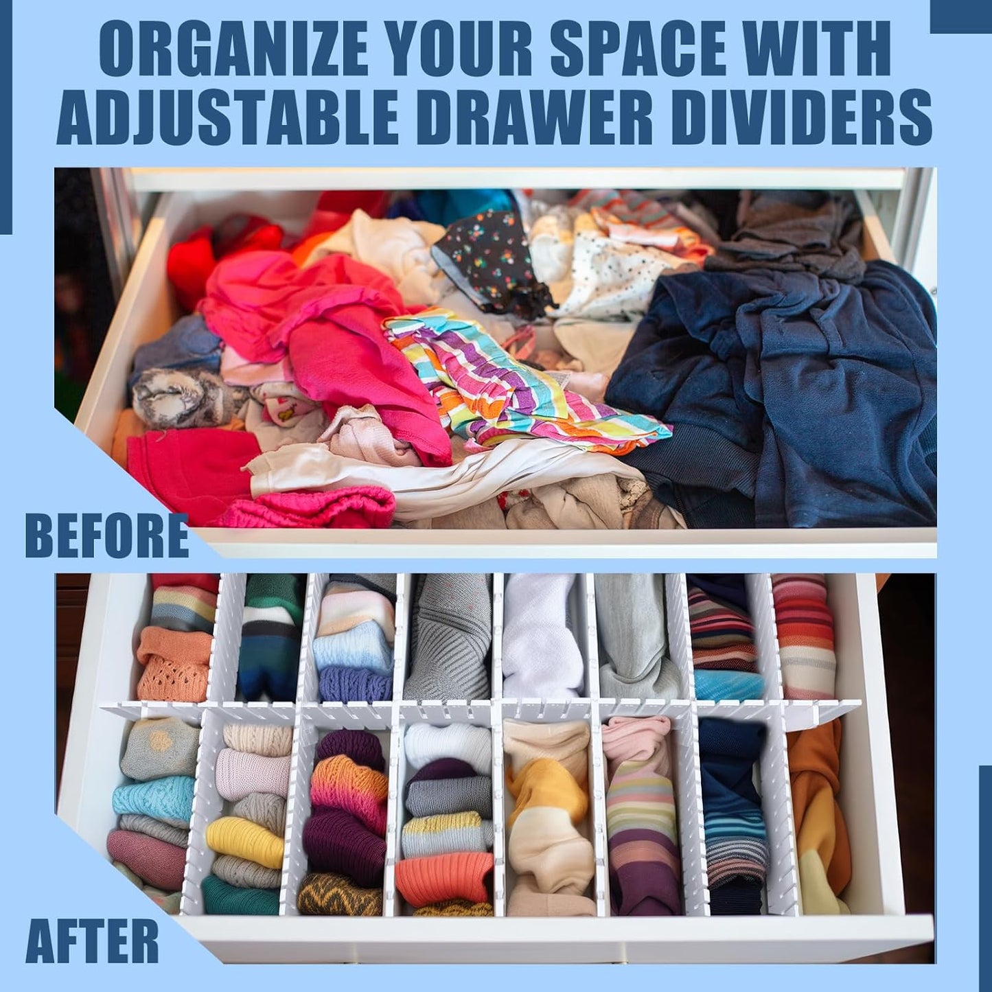 Blosssound 15pcs 5.12x 15 Tall Drawer Divider Adjustable Drawer Organizer DIY Ultra Deep Storage Organizer Separator with Fixed Buckle for Underwear Socks Dormitory Office Kitchen Bedroom(White)