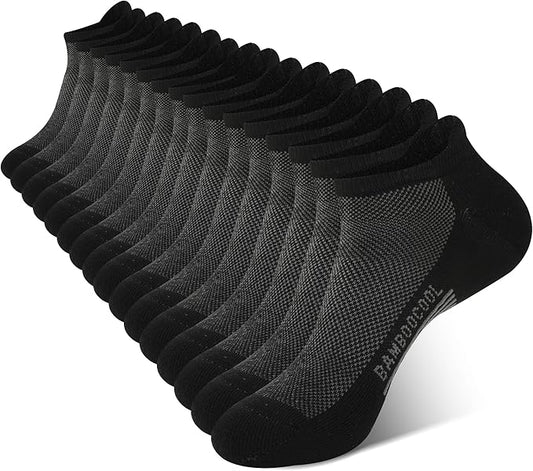 BAMBOO COOL Men's Ankle Socks Athletic Cushioned Moisture Wicking, Running Socks Arch Support Breathable, Heel Tab 8 Pack