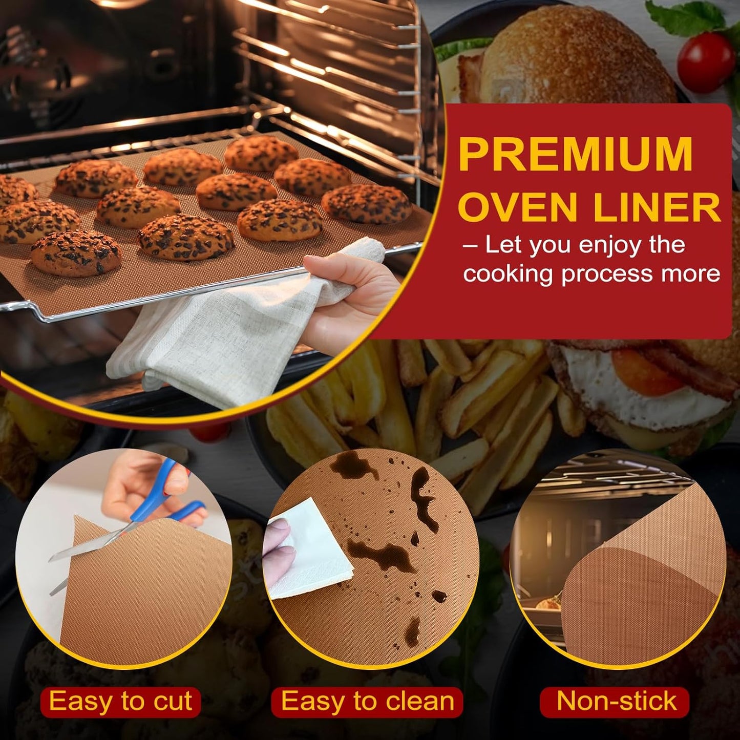 Large Oven Liners for Bottom of Oven, 17"x75" Heavy Duty Non-Stick Oven Liner Mat, Reusable Heat Resistant Grill & Baking Mat, BPA/PFOA Free Roaster Liners, Fits Electric, Gas, Toaster Ovens (Copper)