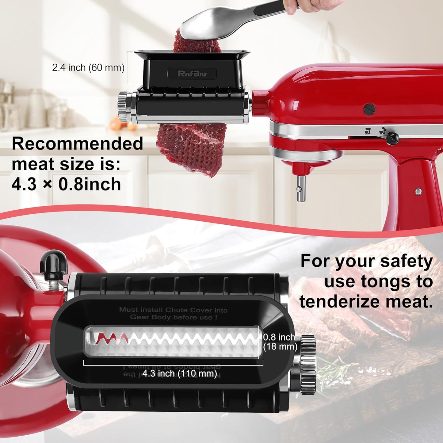 Adjustable Thickness Meat Tenderizer Attachment for Kitchenaid Stand Mixers, Meat Tenderizer Tool, Steak Cuber Processor Accessories for Kitchen aide,Dishwasher Safe