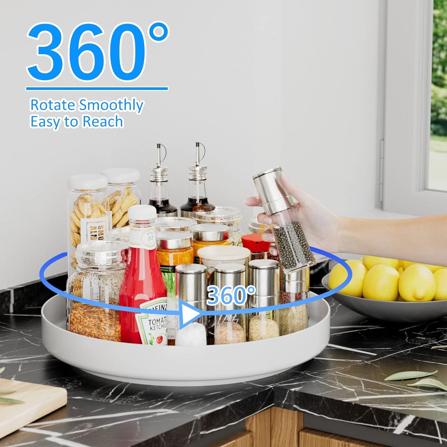 Ovicar Lazy Susan Cabinet Organizer - 13 inch Metal Turntable Lazy Susan for Kitchen Spice Rack Pantry Cupboard Bathroom Countertop Refrigerator Table Storage, White