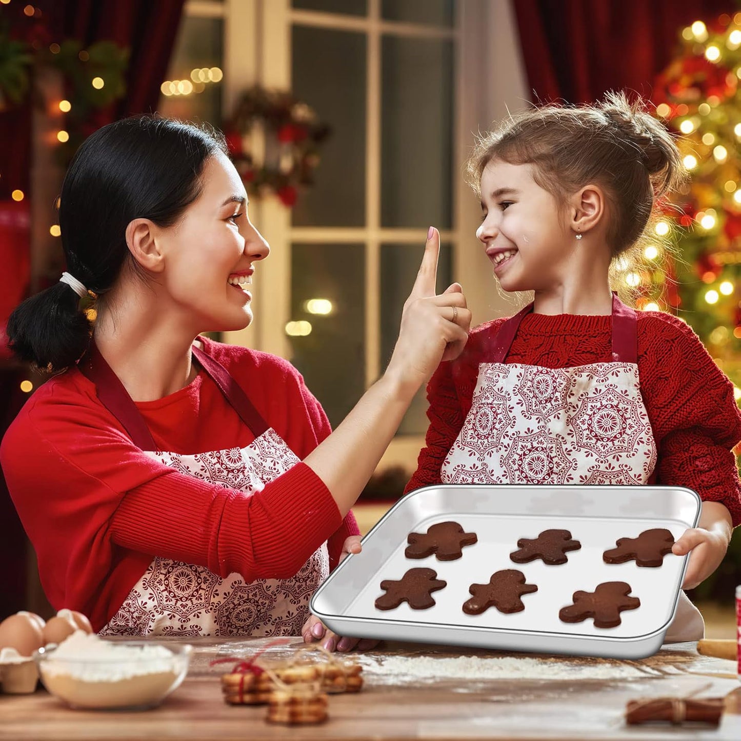 Deedro Baking Sheet with Rack Set [2 Sheets + 2 Racks], Stainless Steel Cookie Half Sheets Baking Pan Oven Tray with Cooling Rack, 10 x 8 x 1 Inch, Heavy Duty, Non-toxic, Easy Clean