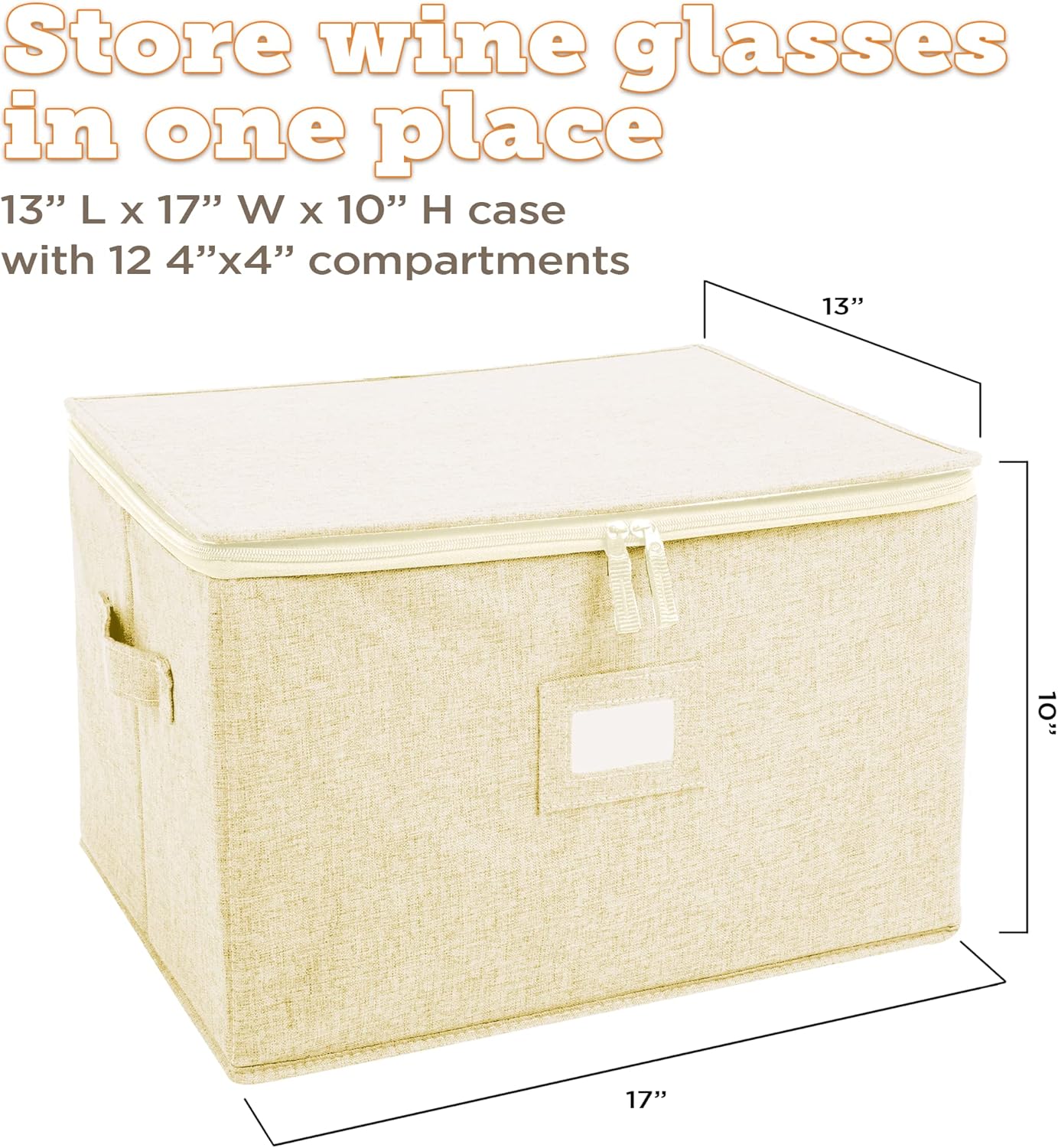 storageLAB Wine Glass Storage Containers, Hard Shell Organizer for Stemware and Glassware Sets, Stackable Wine Glass Storage Box with Dividers for Kitchen and Moving Supplies - 1 Pack, Cream