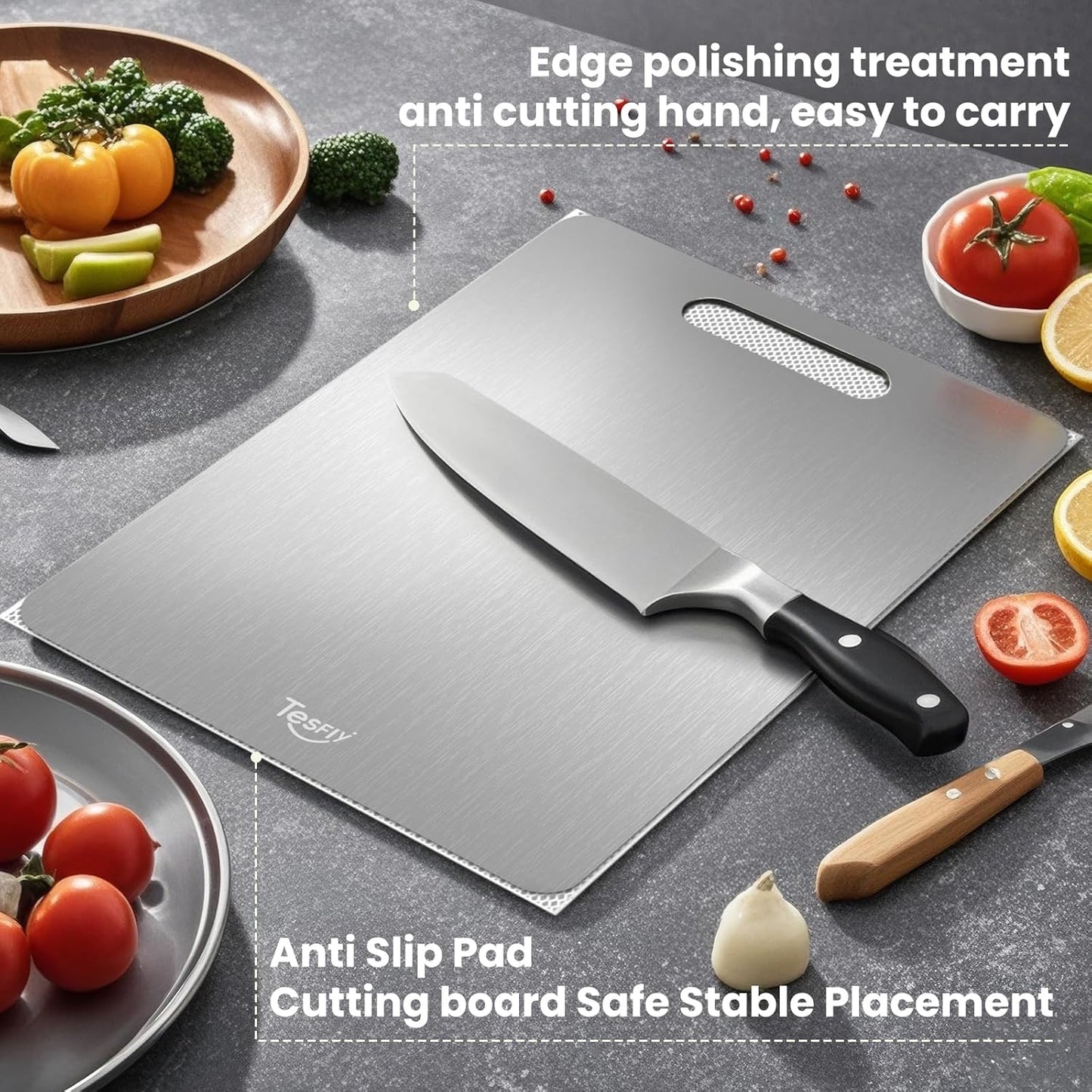 New Titanium Cutting Board - 100% Pure Titanium Cutting Boards For Kitche,Easy to clean, Double-sided food-grade Cutting Board For Meats, Fruits And Vegetables (13 * 9)