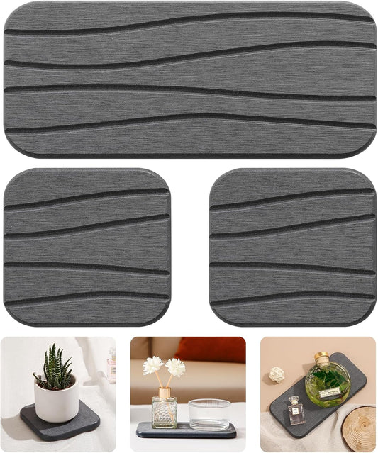 3PCS Water Absorbing Diatomaceous Earth Tray for Sink, Fast Drying Soap & Toothbrush Holders for Bathroom Counter, 1 Stone Tray, 2 Stone Coasters