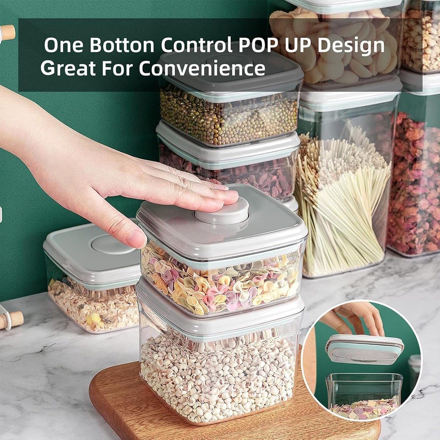 Pop Containers with Lids - Stackable Airtight Food Storage, Kitchen Pantry Storage Containers for Snacks Candy Salt Herbs Spices BPA-Free (1200ML*3)