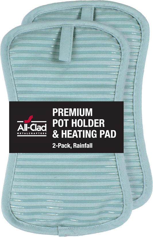All-Clad Premium Pot Holder & Heating Pad, (2-Pack) Heat Resistant to 500 Degrees, 100% Cotton 10"x6.25" for Kitchen and Barbeque, Rainfall