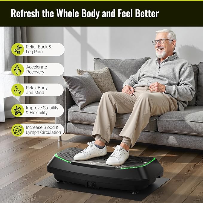 FLYBIRD 4D Vibration Plate 500 LBS Capacity, Oscillation, Linear, Pulsation Vibration Plate Exercise Machine, Triple Motors Vibration Plate for Bone Density Building & Lymphatic Drainage