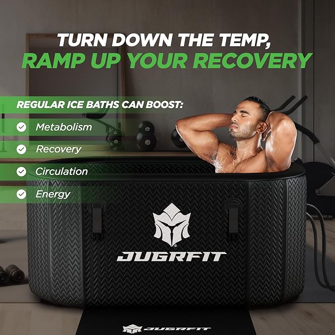 Cold Plunge Tub with Water Chiller – 53”L×32"W, 121 Gal Inflatable, Portable Ice Bath Tub for Outdoor or Indoor Use – 37℉ Chiller, Pump, & Filter – Boost Athletic Recovery, Mood, & Energy with JUGRFIT