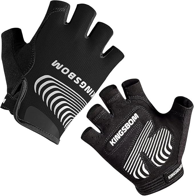 KINGSBOM Breathable Cycling Gloves, Shock-Absorbing Bike Gloves with Light Silicone Gel Pad, Anti-Slip Bicycle Gloves for Men and Women