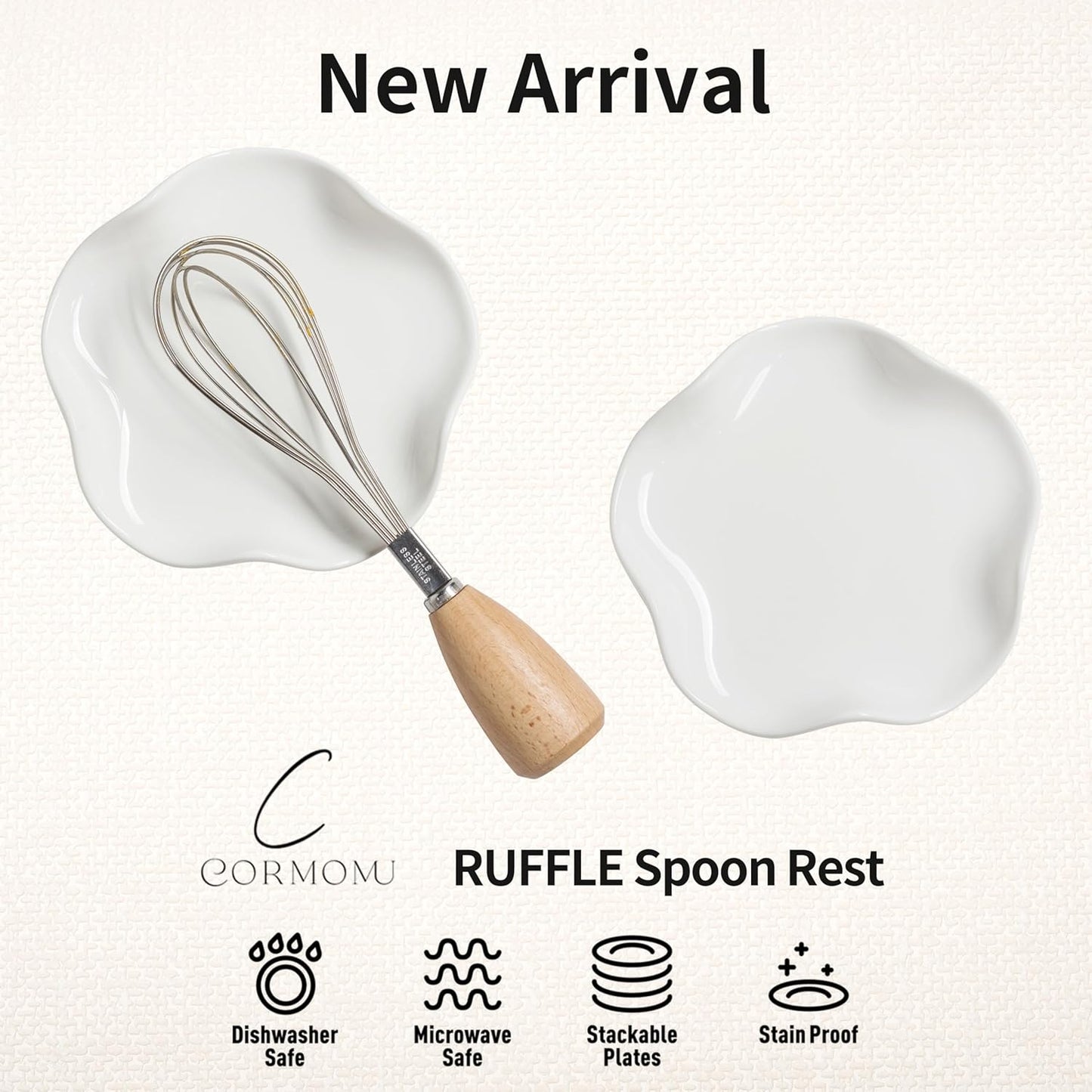 Spoon Rest for Stove Top, 5.2" Ceramic Spoon Holder for Kitchen Countertop, Coffee Spoon Rest, Large Cooking Spatula Holder for Spoons, Ladles or Tongs, Housewarming, Christmas Gifts, White