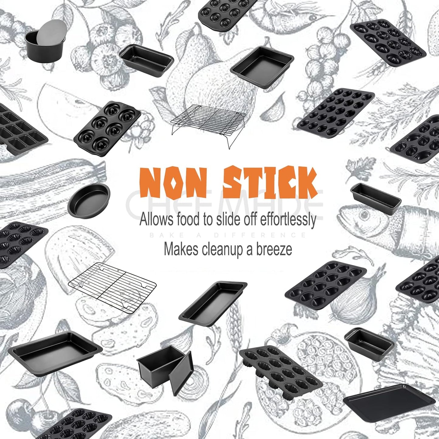 CHEFMADE Baking and Cooling Rack Set, 13.5-Inch 3-Tier Non-Stick Stackable Collapsible Rectangle Wire Rack for Oven Baking (Black)