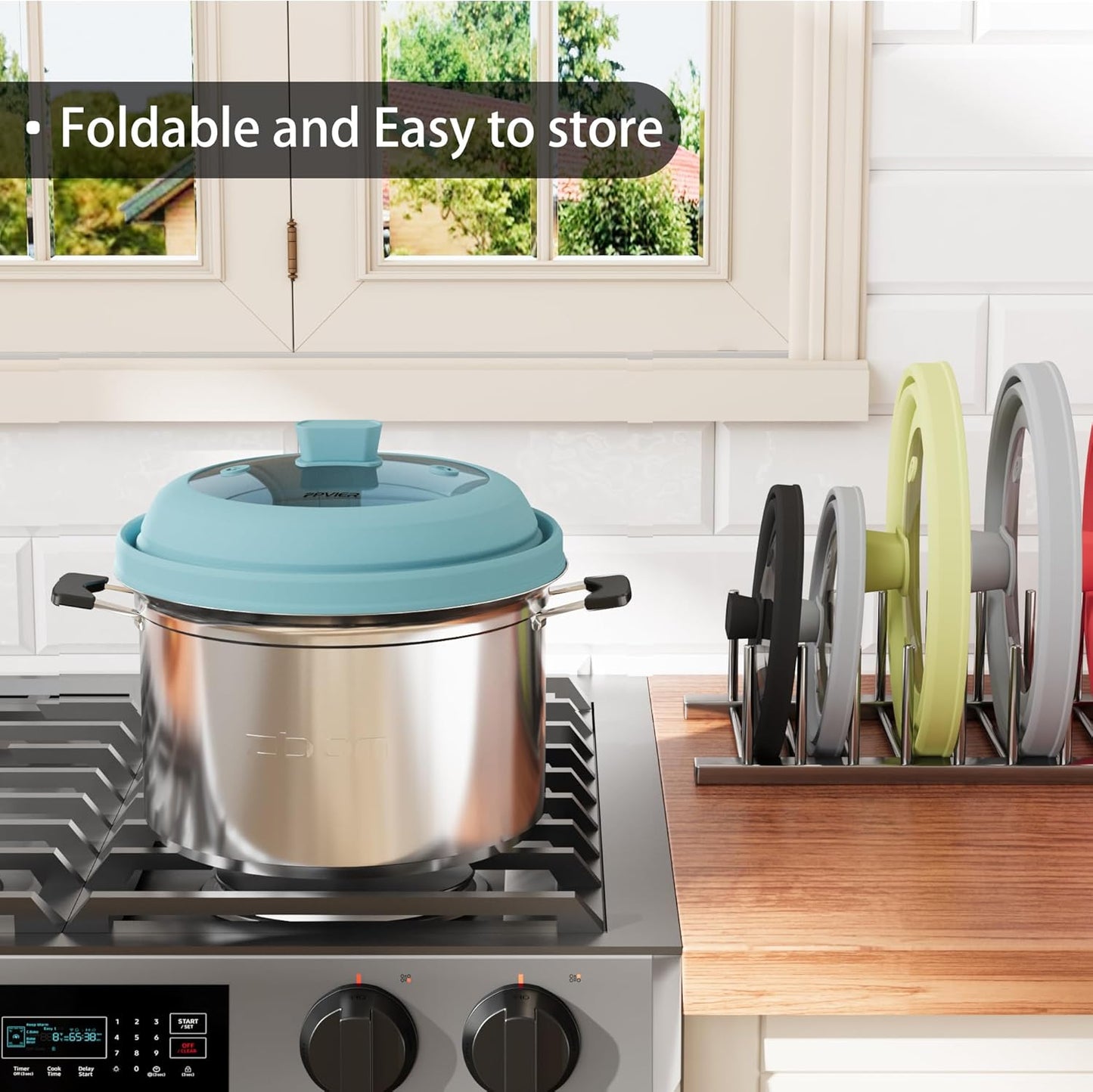 Microwave Splatter Cover, Vented Silicone and Glass Cover Splatter Guard Lid, Food Collapsible Plate Cover Lid with Easy Grip Handle. (Blue, 10.8 inch)