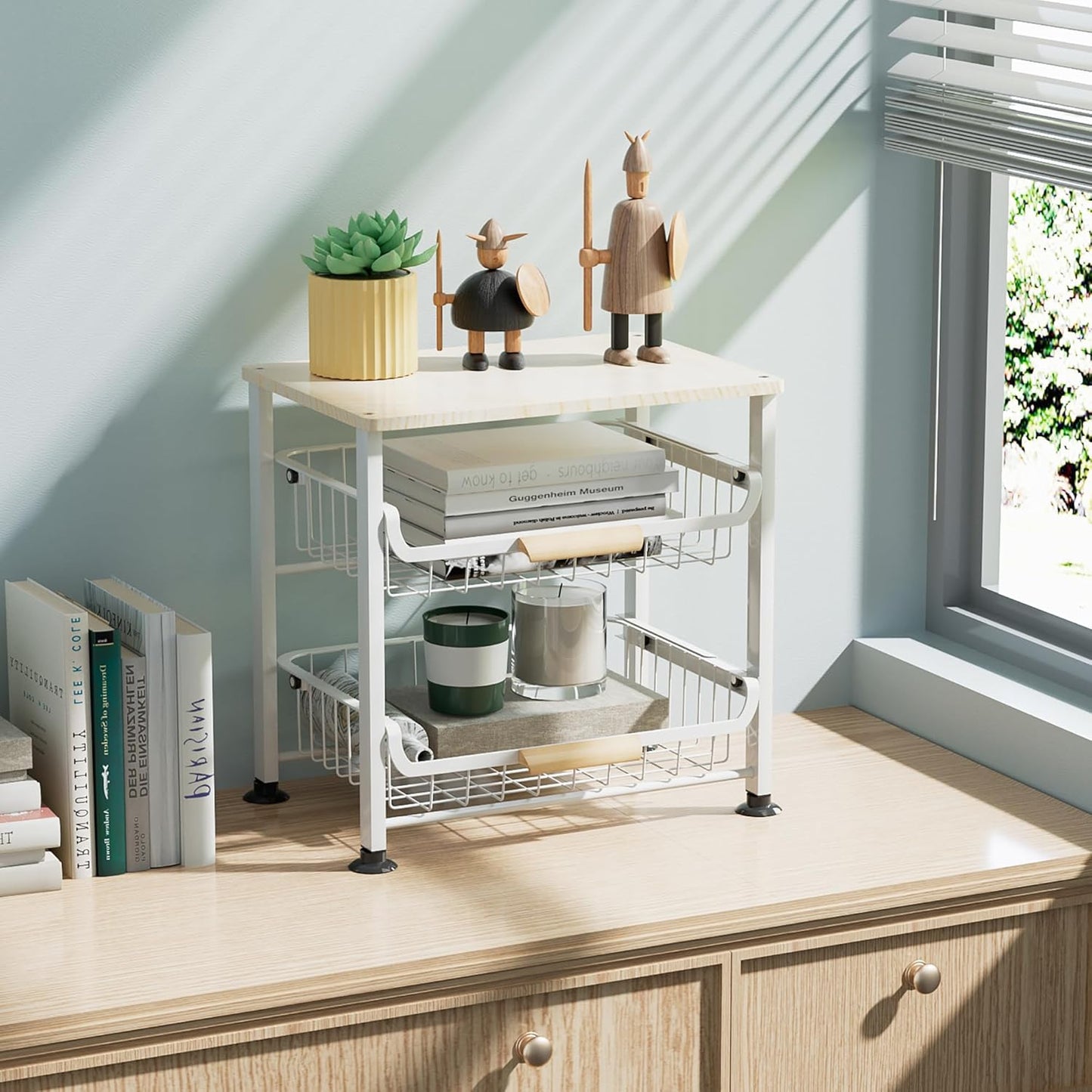 3-Layer Kitchen Fruit Storage Basket Snack Rack, countertop Storage Rack, Stackable Storage Rack with Desktop, Pull-Out Hollow Metal Storage Basket with Handle, Kitchen Organizers & Storage