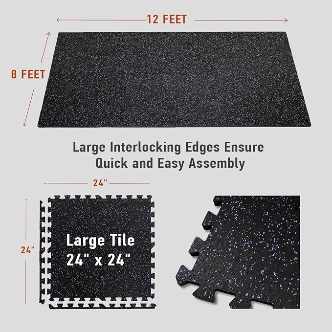 AIRHOP 0.56in Thick 96 Sq Ft Exercise Equipment Mats, 24 Tiles Upgraded Rubber Top with High Density EVA Foam, Large Interlocking Puzzle Gym Flooring for Home Gym, Heavy Weight Workout, 24 x 24in