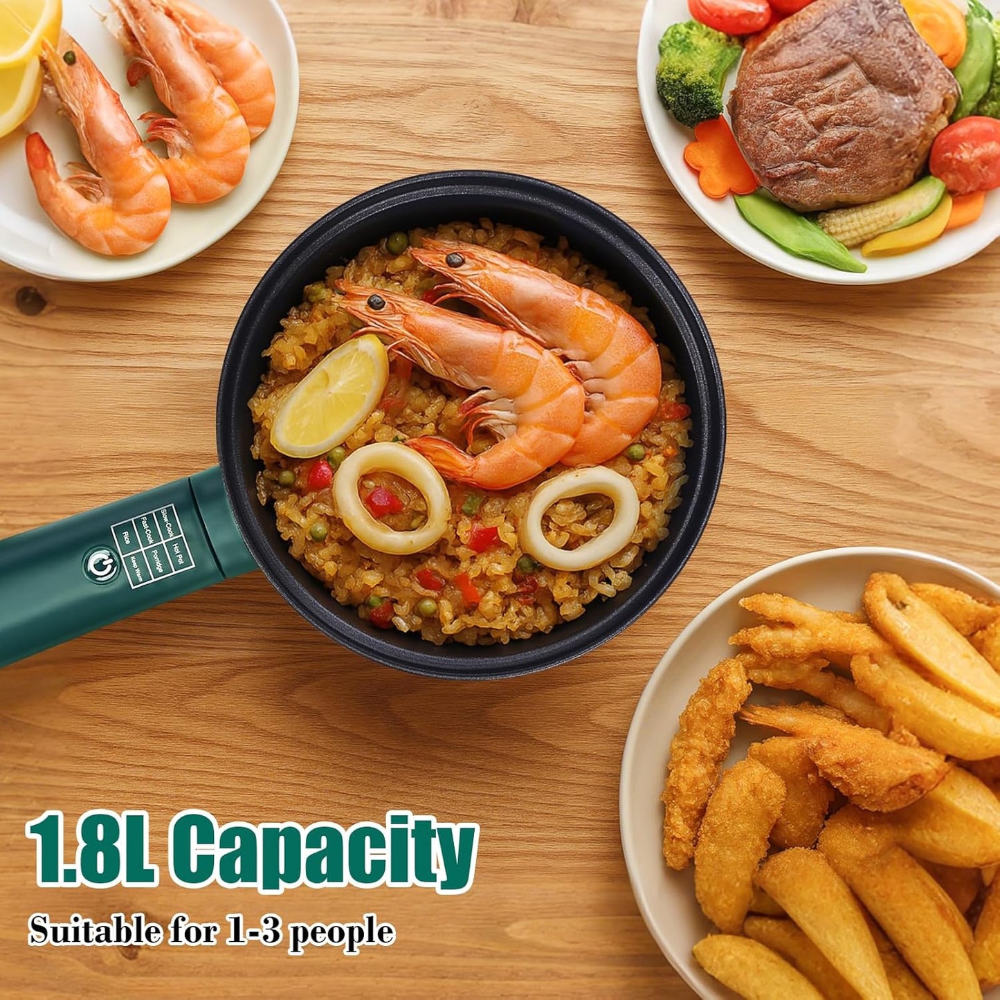 Hot Pot Electric,6 Smart Modes, 1.8L Rapid Noodles Cooker, Portable Cooking Pot, Non-Stick Sauté Pan, Electric Pot for Steak, Pasta, Egg, Soup, BPA Free, Suit Dorm Room and Apartment