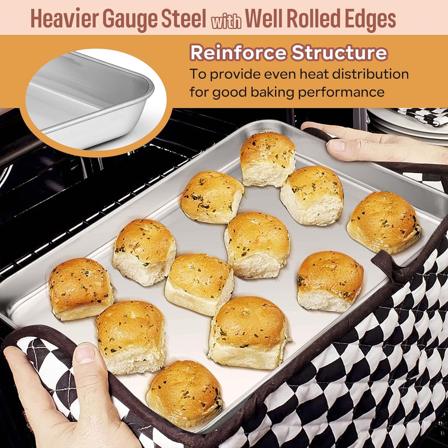 E-far 10-Piece Baking Pans set, Stainless Steel Bakeware Set for Oven, Include Cake Pan/Baking Cookie Sheet/Pizza/Muffin/Loaf Pan, Non-Toxic & Heavy Duty, Dishwasher Safe