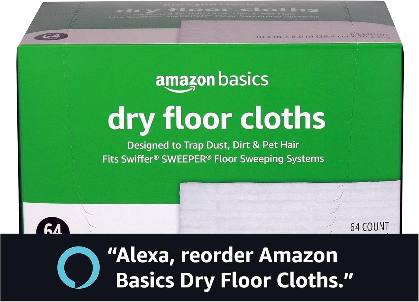 Amazon Basics Dry Floor Cloths to Clean Dust, Dirt, Pet Hair, 64 Count, Pack of 2