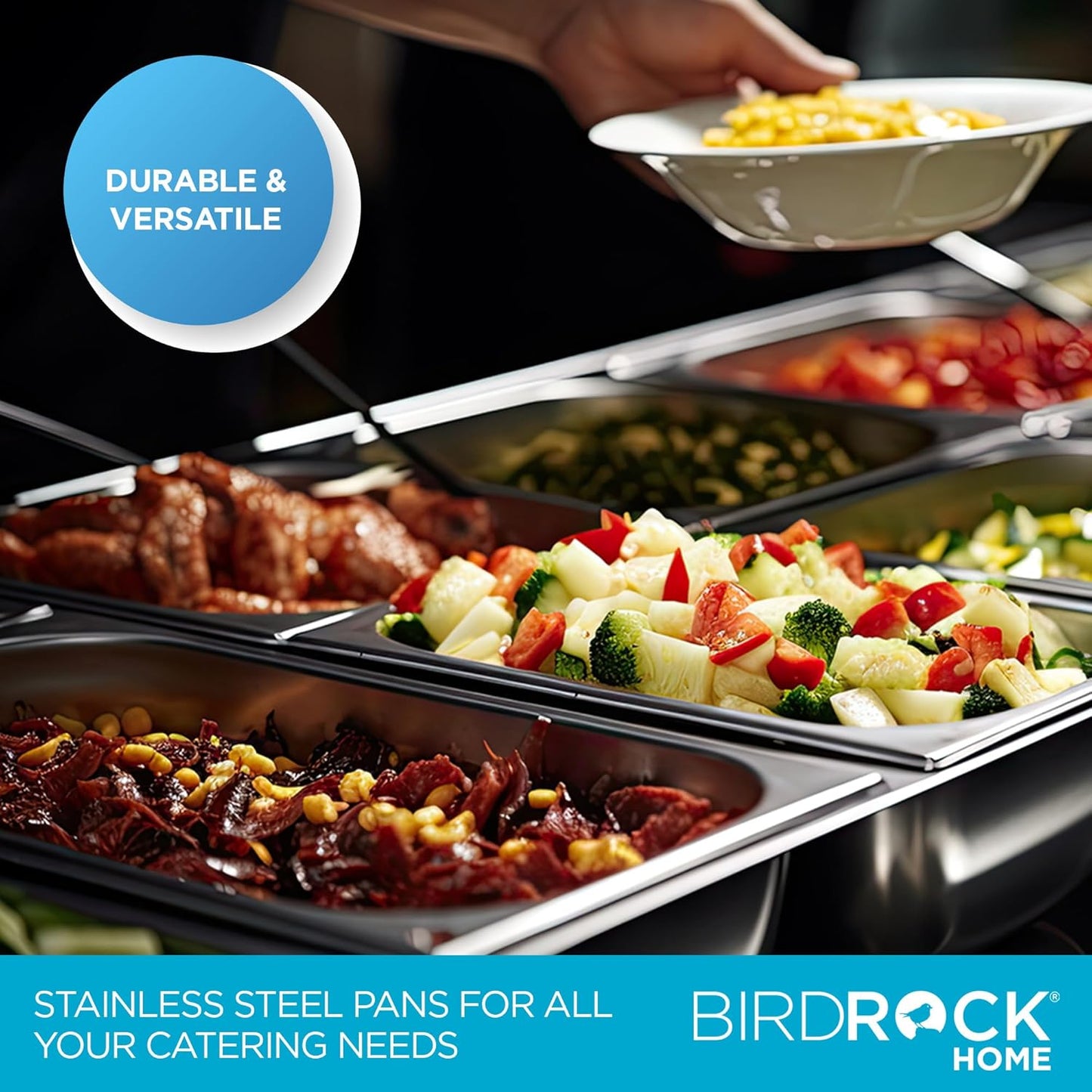 BIRDROCK HOME Stainless Steel Steam Table Pan - Hotel, Restaurant & Catering Supplies - 24 Gauge Steel, 6.2 qt Capacity - Meal Prep, Cooking, &Food Storage Container - 6" Depth, 1/3-Size (6 Pack)