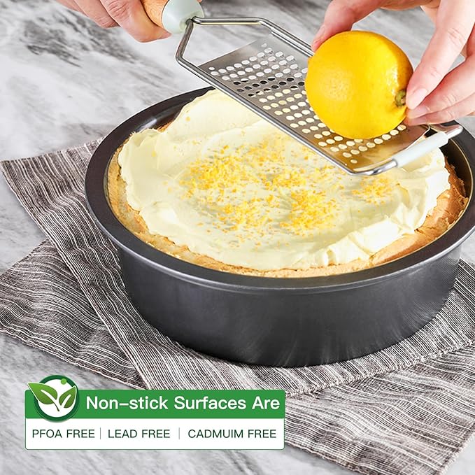 HONGBAKE Round Cake Pan Set for Baking, 8 Inch, Nonstick Deeper Circle Cake Pans with Wider Grips, 2 Pieces Layer Cake Tin, Cheesecake Mold, Huty Duty, Dishwasher Safe - Grey