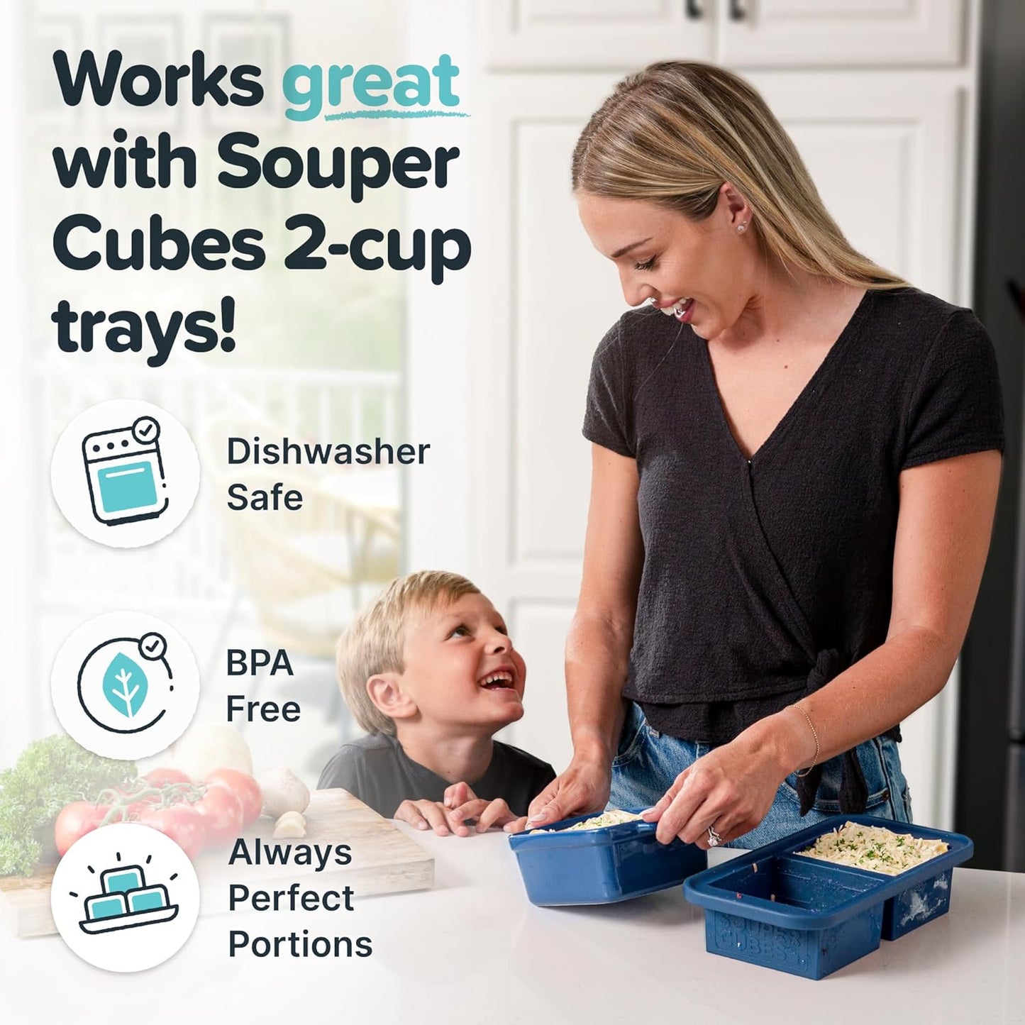 Souper Cubes Stoneware - 5" x 5" Baking Dishes for Oven with Silicone Covers, Premium Mini Ceramic Baking Dishes, Perfect for Reheating Individual Portions in Oven or Microwave, Set of 2 - Blueberry