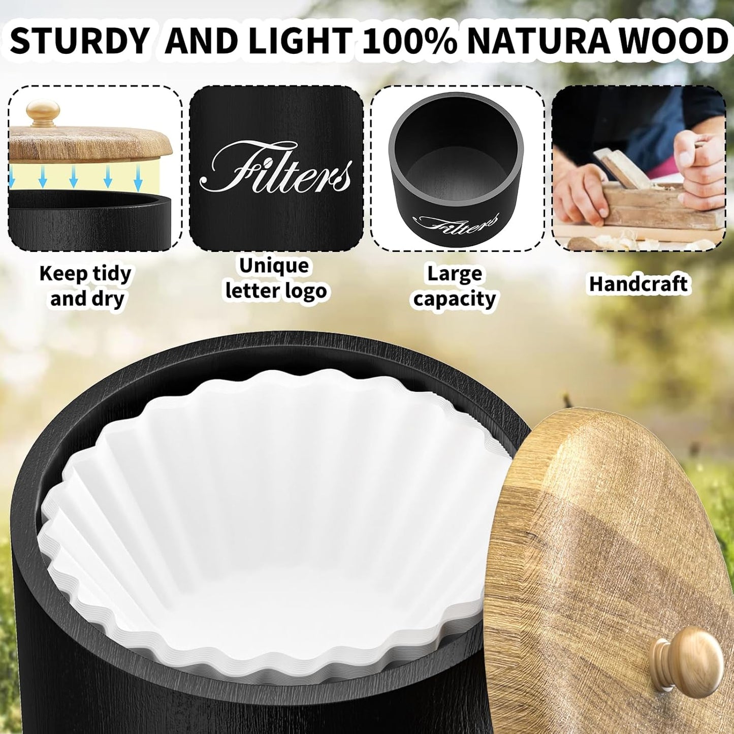Wooden Coffee Filter Holder, Basket Storage Container for Counter, Black Small Bar Accessories for Coffee Bar Station(Black Wooden)