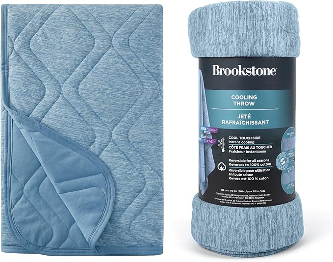 Brookstone Cooling Comfort Throw - Innovative Cooling Dual-Sided Throw - Oversized Cool Blanket for Hot Sleepers - Cooling Blankets for Sleeping - Nylon and Polyethylene Cooling Blanket - Faded Denim