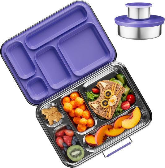 Stainless Steel Bento Box Kids, Kids Metal Bento Lunch Box BPA Free Lunch Box Containers 304 Stainless Steel Bento Box for School and Office(Purple)