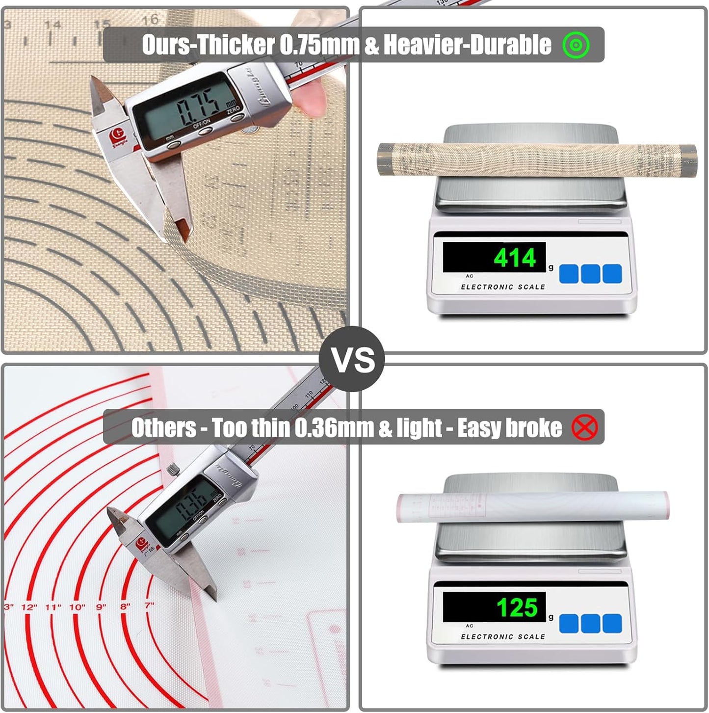 Silicone Pastry Mat 26x34 Inch Baking Mat with Measurement, Perfect for Dough, Pastry, Pie Crust, Fondant, Cookies, Bread, Pasta, Pizza, Food Grade Kitchen Counter Mats