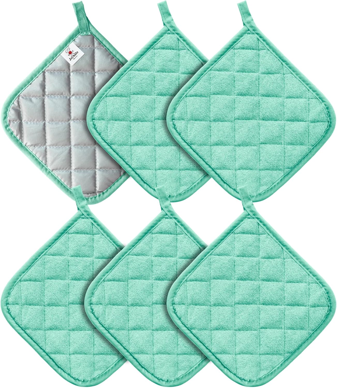 Joyhalo 6 Pack Pot Holders for Kitchen,Cotton Oven Holder with Great Heat Resistance,Non Slip Hot Pads for Kitchen Clearance,Aqua