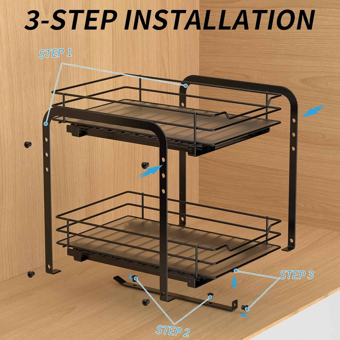 2-Tier Spice Rack, Pull Out Spice Racks Organizer for Cabinet, Height Adjustable Heavy Duty Metal Basket for Inside Cabinets & Pantry Closet (7.5''Wx10.5''Dx9.5''H)