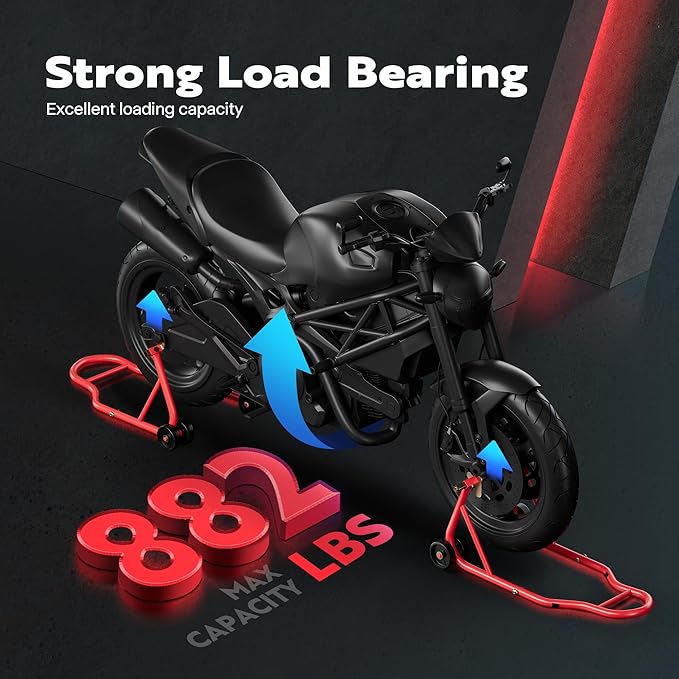 SPECSTAR Motorcycle Stands, 882 Lbs Capacity Front Rear Wheels Lift Combo with U+L Adjustable Swingarm Spool, Heavy Duty Paddock Stands for BMW Suzuki Yamaha Honda Kawasaki, Red