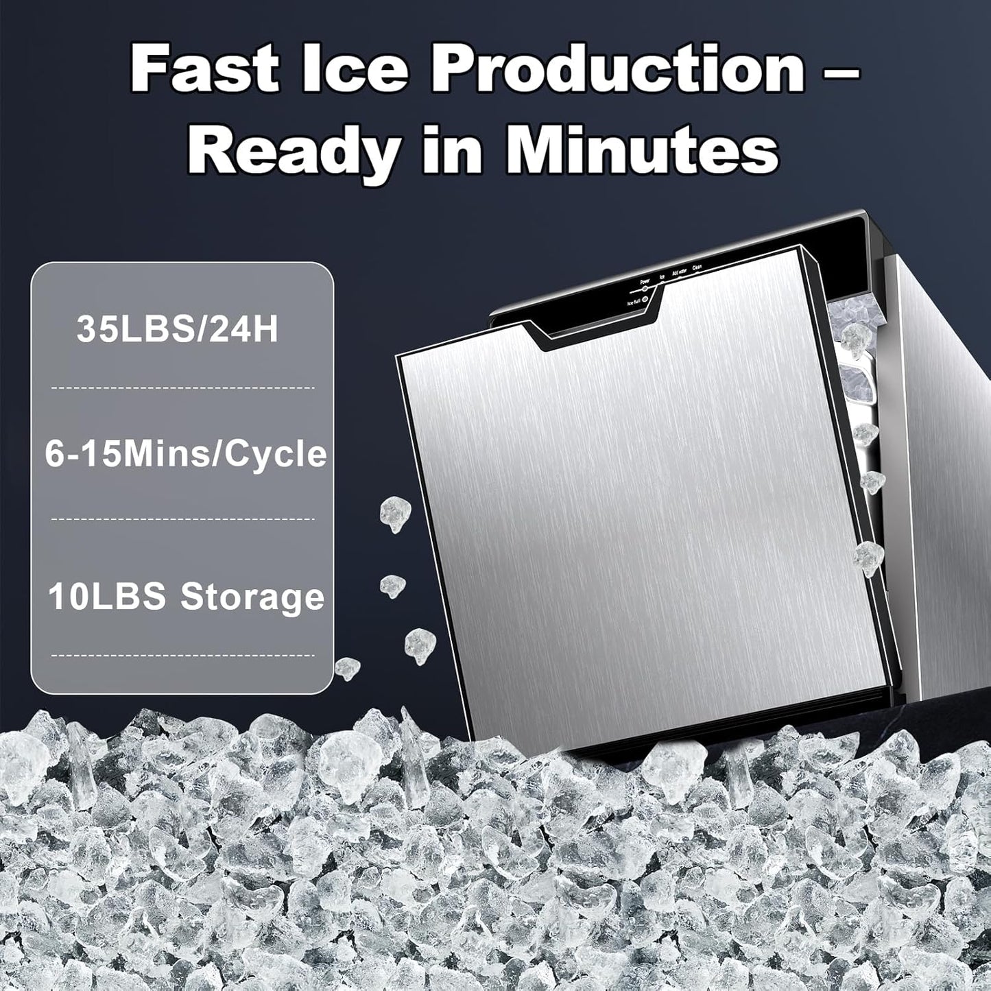 Nugget Ice Maker – 40 lbs/Day Countertop Ice Machine with 10Lbs Storage Bin, Chewable Ice Machine Maker Self-Cleaning, Stainless Steel, Dual Water Inlet Mode, Portable for Home Kitchen Bar Office