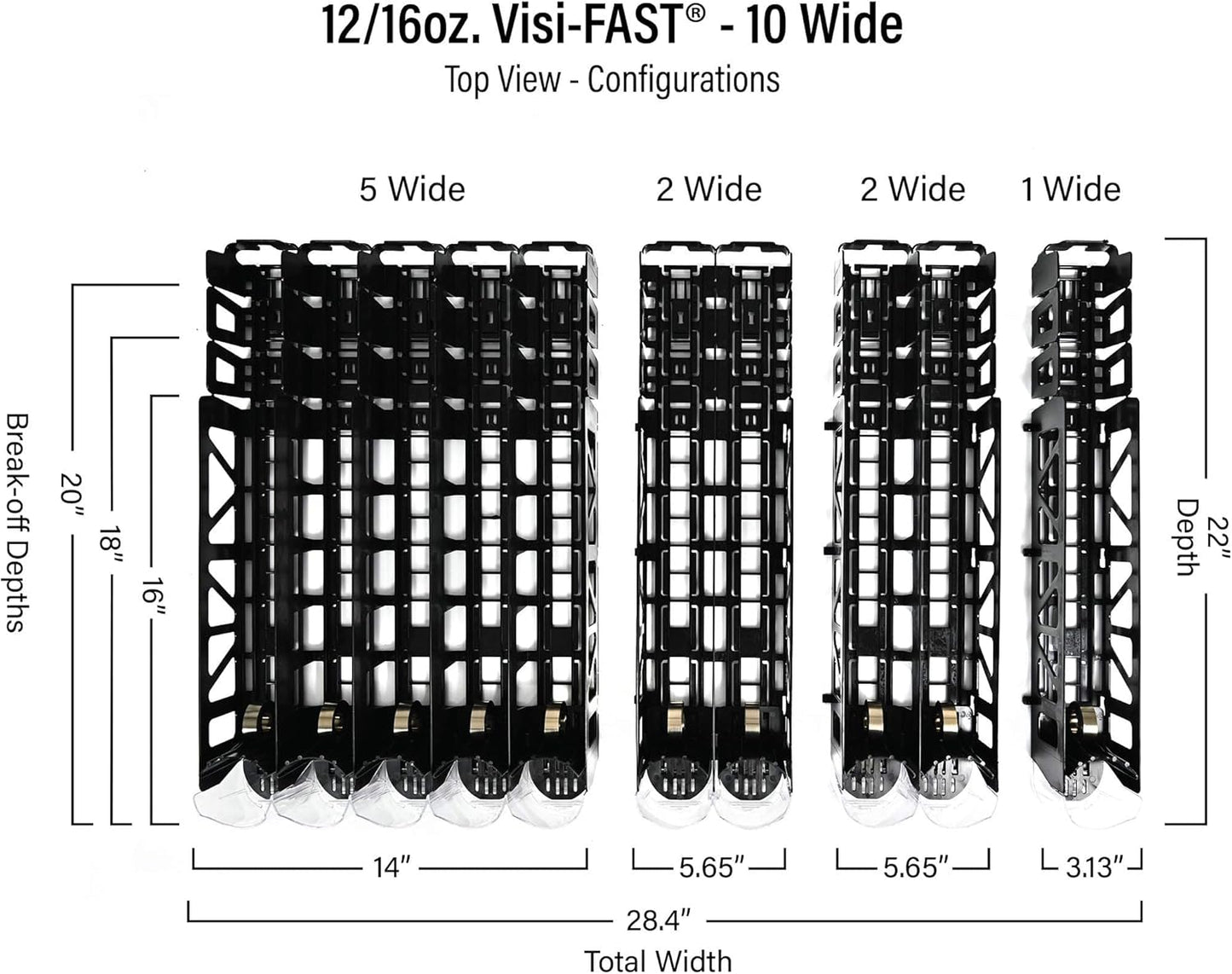 Visi-FAST Spring Push Drink Dispenser, Refrigerator Organizers and Storage for 12/16 oz Beverages, Bottles, and Cans, Drink Dispenser for Fridge, Commercial and Home, (Pack of 6)