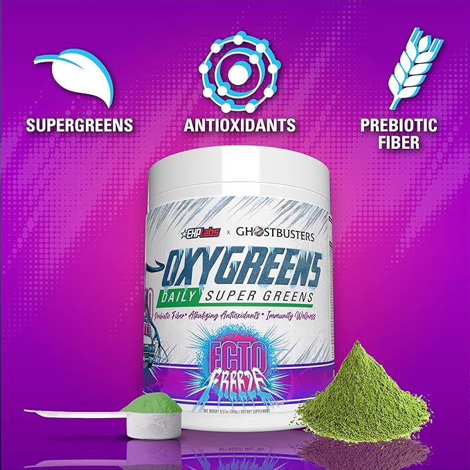 EHP Labs x Ghostbusters OxyGreens Super Greens Powder - Spirulina & Chlorella Superfood, Green Juice Powder with Prebiotic Fibre, Antioxidants & Immunity Support, 30 Serves (Ecto Freeze)