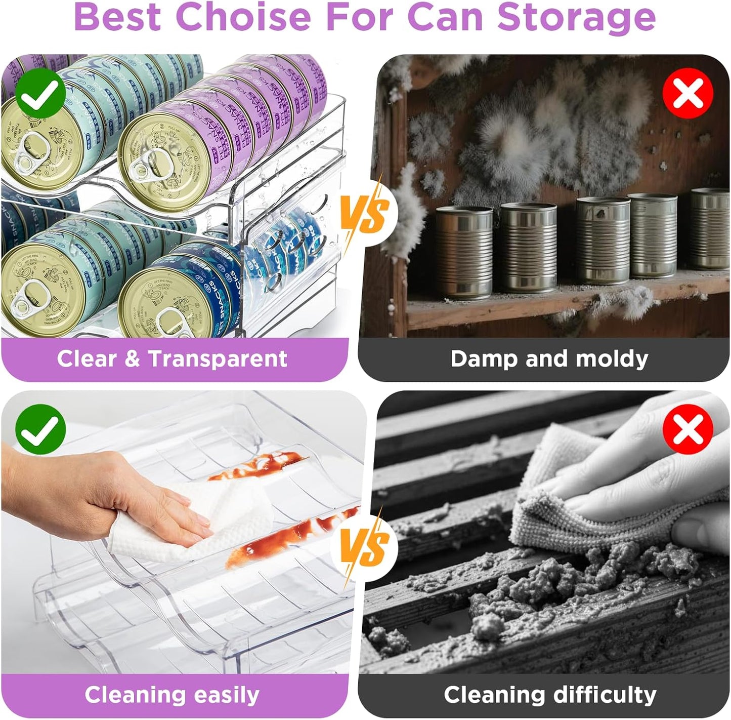 REFLYING Cat Food Can Organizer, 4-Layer Transparent Cat Food Storage Container Holds 72 (3.5oz) Cans, Canned Cat Food Organizer and Storage for Countertop Kitchen Cabinet or Pantry Shelf (4 Layers)