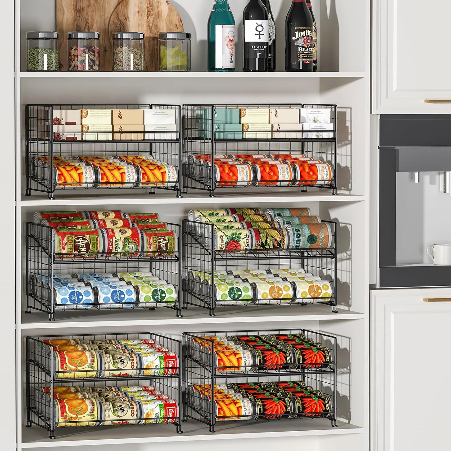 JKsmart Adjustable Can Rack Organizer, Stackable Can Storage for Kitchen Pantry Cabinet, 2-Tier Can Holders for Food, Multifunctional Can Dispenser for Snacks Soda-3 Pack
