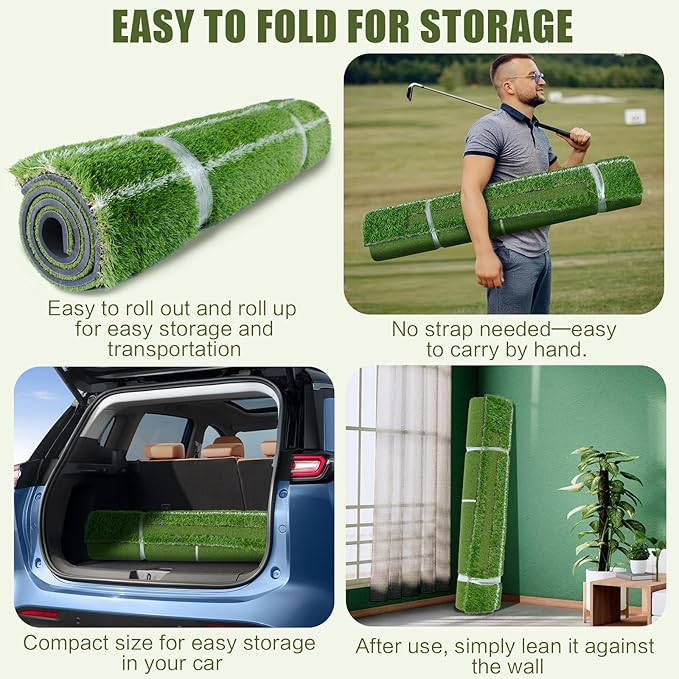 SIOTMERA 23x16IN & 5x4FT Golf Mat, Dual-Turf Golf Hitting Mat with High-Elasticity EVA Anti-Slip Bottom, Anti-Deformation,Reinforced Glue, Ideal for Swing,Chipping Practice,Indoor/Outdoor