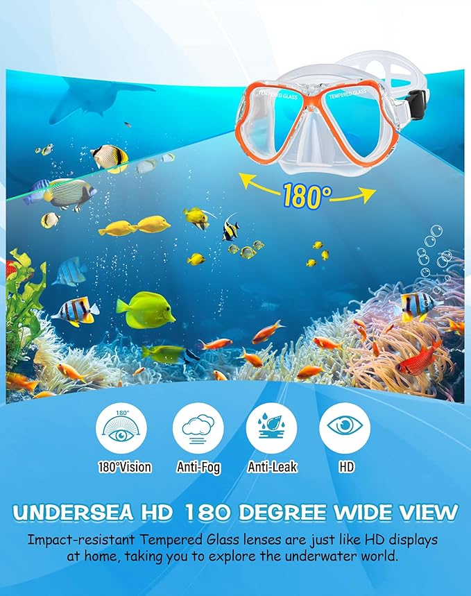 Greatever Dry Snorkel Set,Panoramic Wide View,Anti-Fog Scuba Diving Mask,Professional Snorkeling Gear