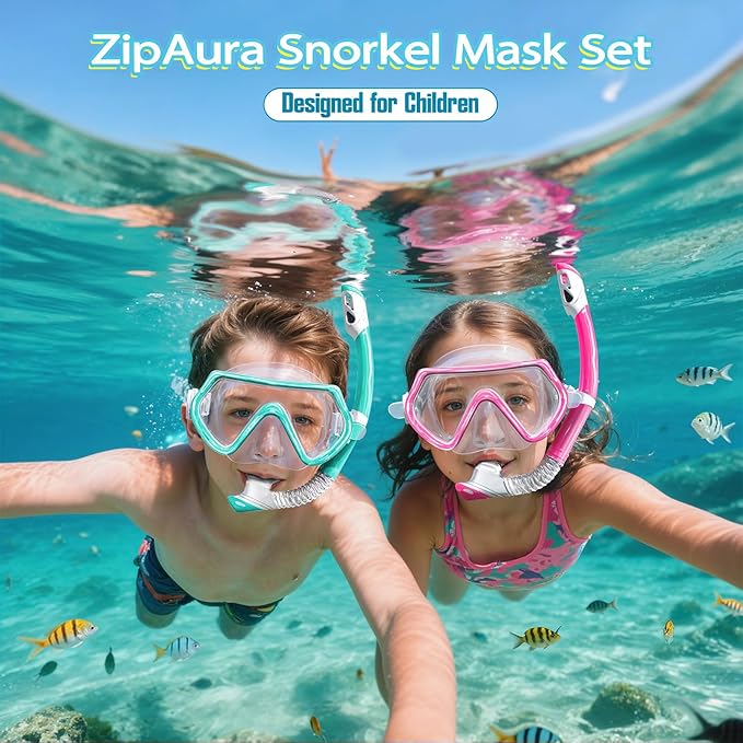 Snorkeling Gear for Kids, Kids Snorkel Set for Ages 3-14, Anti-Fog Diving Mask and Dry Top Snorkel Combo Set, Unisex Swimming Goggles