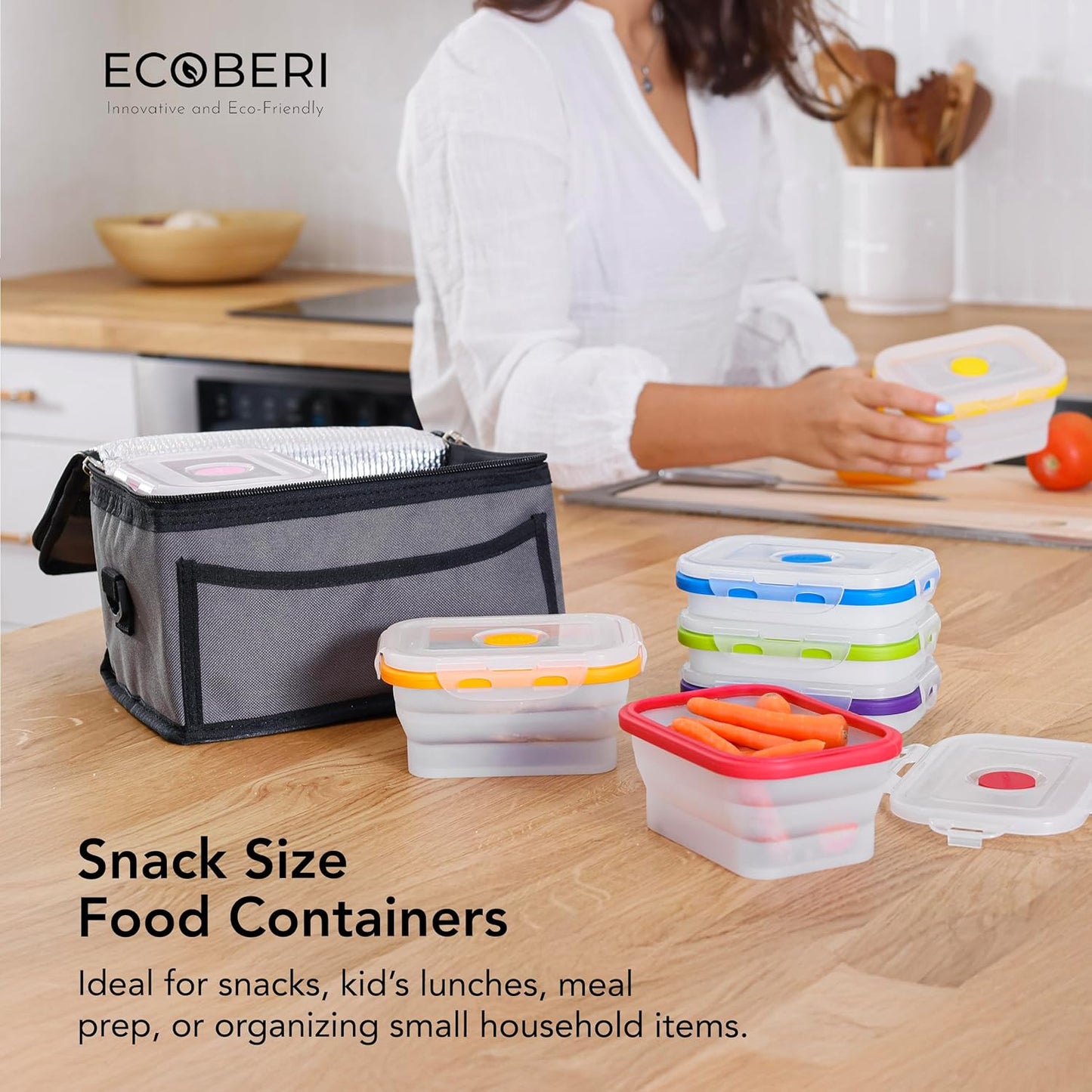 Small Collapsible Silicone Containers, Perfect for Snacks, Travel, Space-Saving Storage, Set of 4