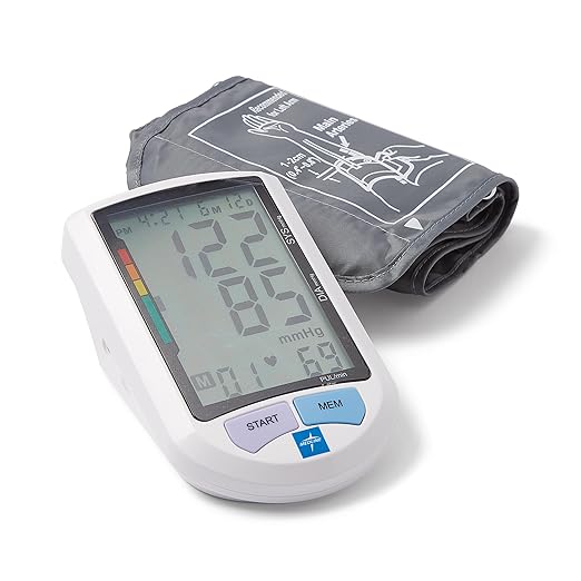 Medline Advanced Automatic Blood Pressure Monitor, Universal Upper Arm Cuff, Large Digital LCD Display, Stores Up to 90 Readings, Carrying Case and Batteries Included
