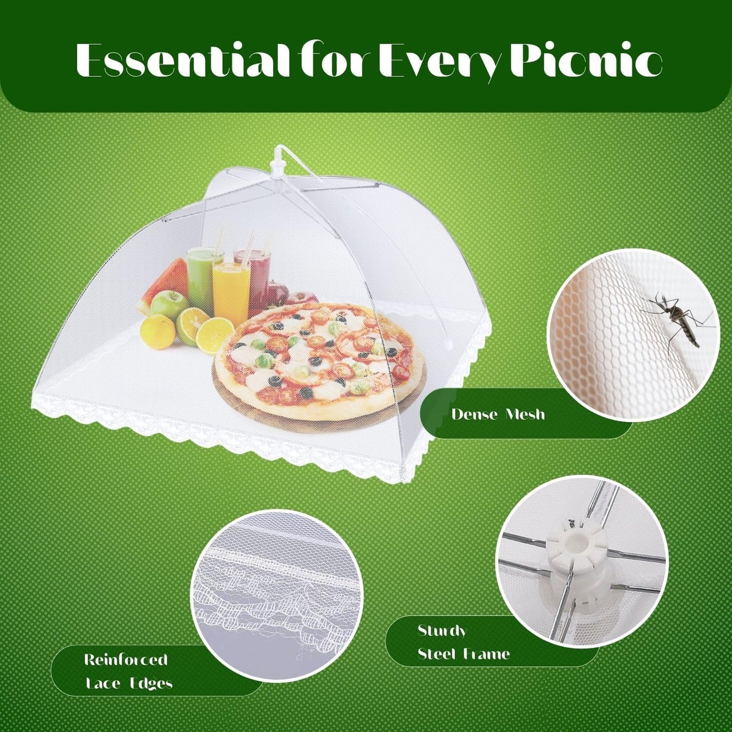 Flexzion Food Cover Tent - Pop Up Mesh Screen Net Umbrella Covers Keep Out Flies, Bugs, Mosquitoes, Perfect for Outdoor Picnic, BBQ, Camping, Fruit Dinner Protection, Reusable & Collapsible - 4 Pack