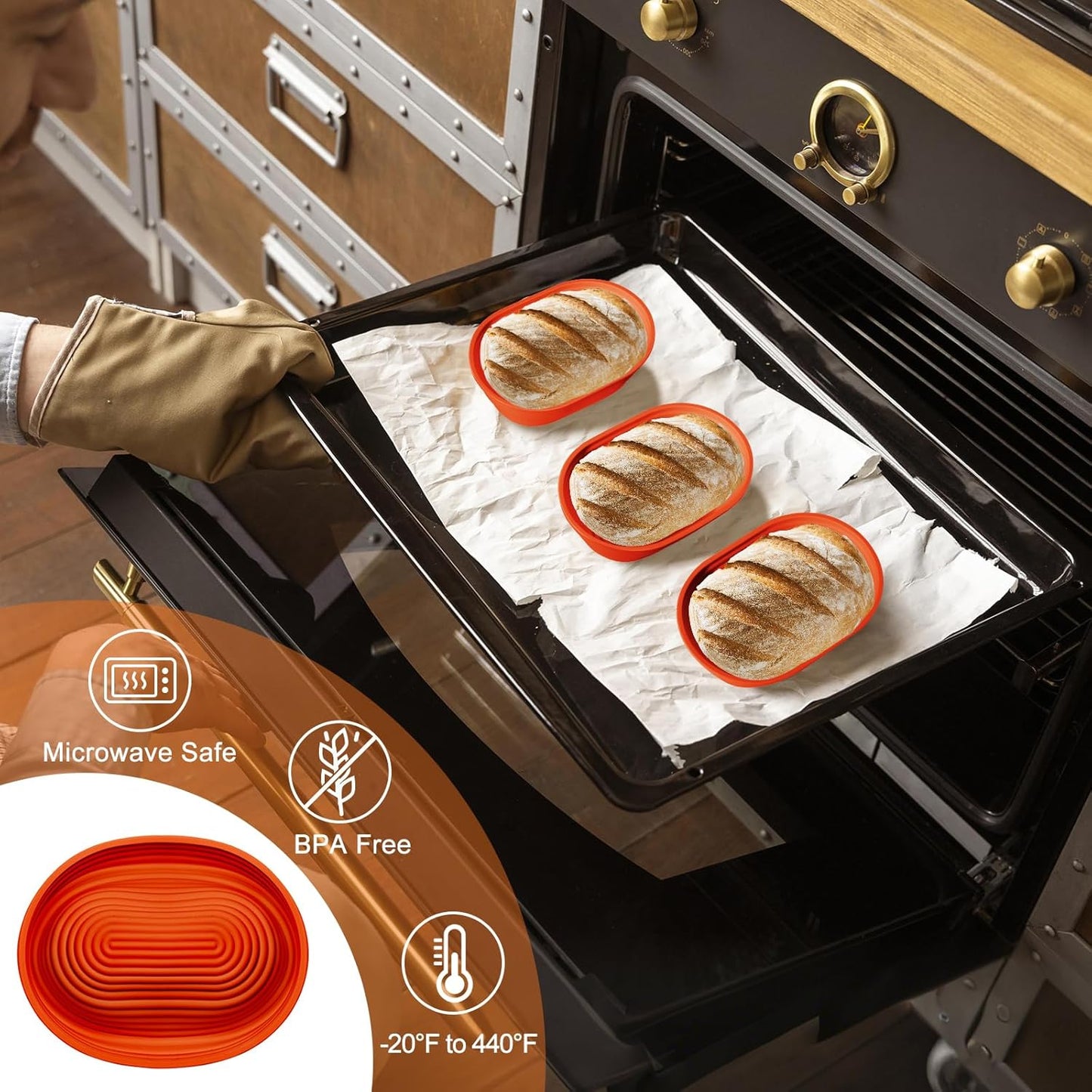 Silicone Banneton, Sourdough Bread Baskets (Set of 5, 6.5 Inch), Mini Oval Proofing Bowls, Bread Making Baking Supplies, Banneton proofing basket for Sourdough Baking